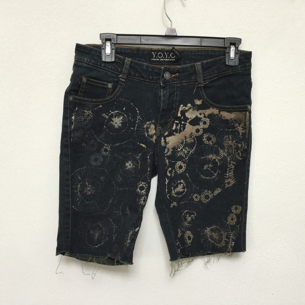 Y.O.Y.O Dark Wash Velvet Bleach Bermuda Jean Short